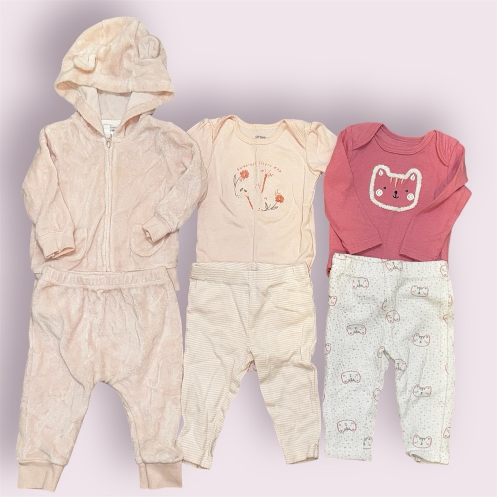 Carter’s Baby Girl 3-6M Outfit Lot – Hoodie Set & 2 Matching Sets